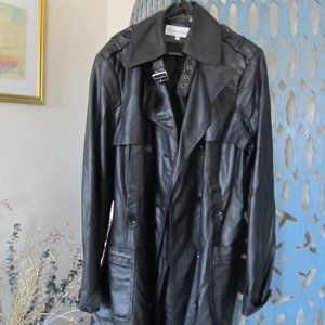 Calvin Klein Black Imitation Leather Mid Length Trench Coat